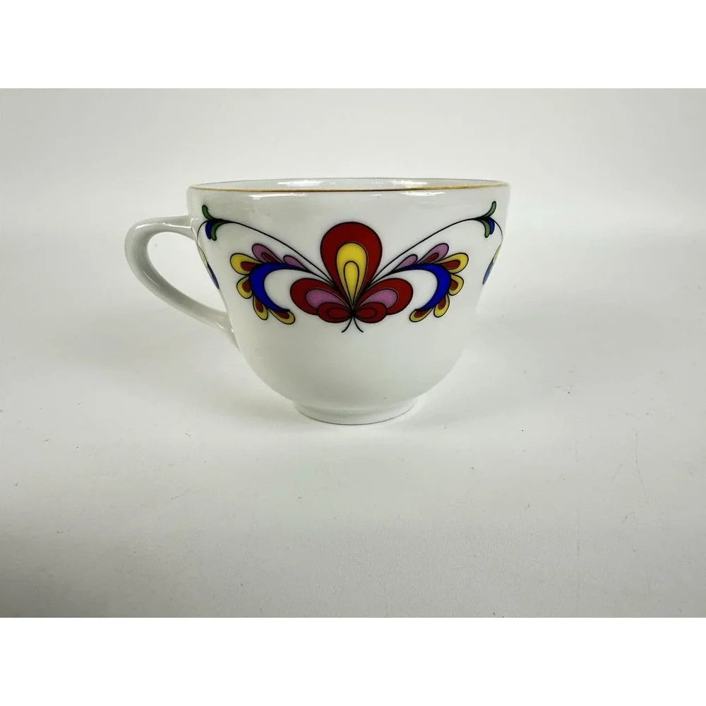 Porsgrund Farmer's Rose Demitasse Cup & Saucer Norway Porcelain Gold Trim